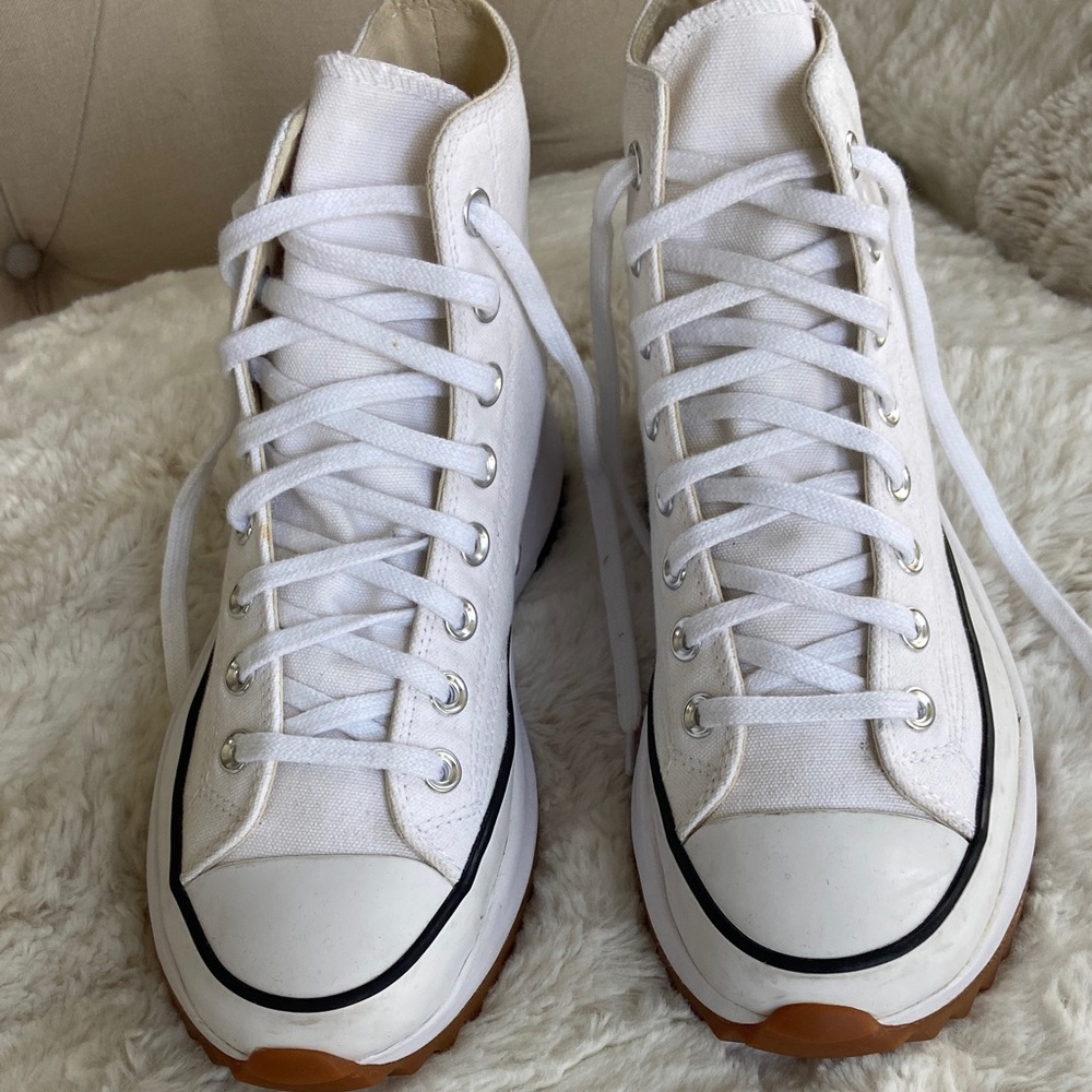 Converse White High-Top Platform Chuck Taylor Sneakers with Gum Outsole - Picture 8 of 11